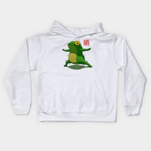 Yoga Frog Warrior One Pose Kids Hoodie